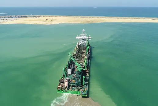A work vessel getting close to dock at the CWIT berth.