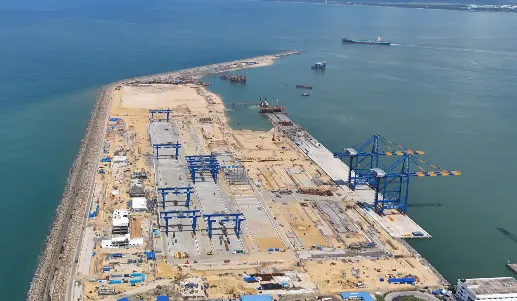 Cranes and container yard at CWIT near the breakwater.